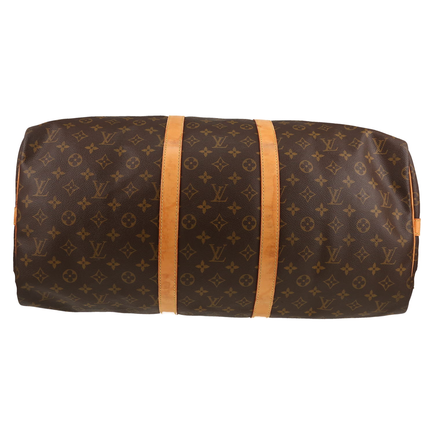 Borsa da viaggio Louis Vuitton  Keepall 55 in tela monogram marrone e pelle naturale - Detail D1