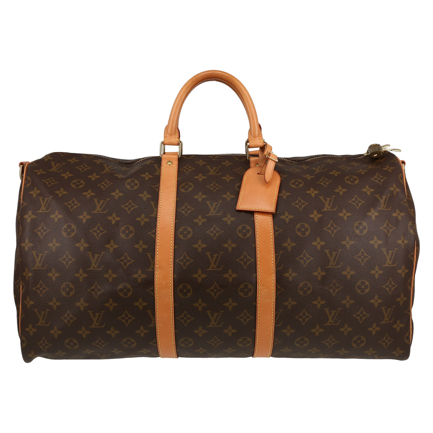 Louis Vuitton  Keepall 55 travel bag  in brown monogram canvas  and natural leather - Detail D1