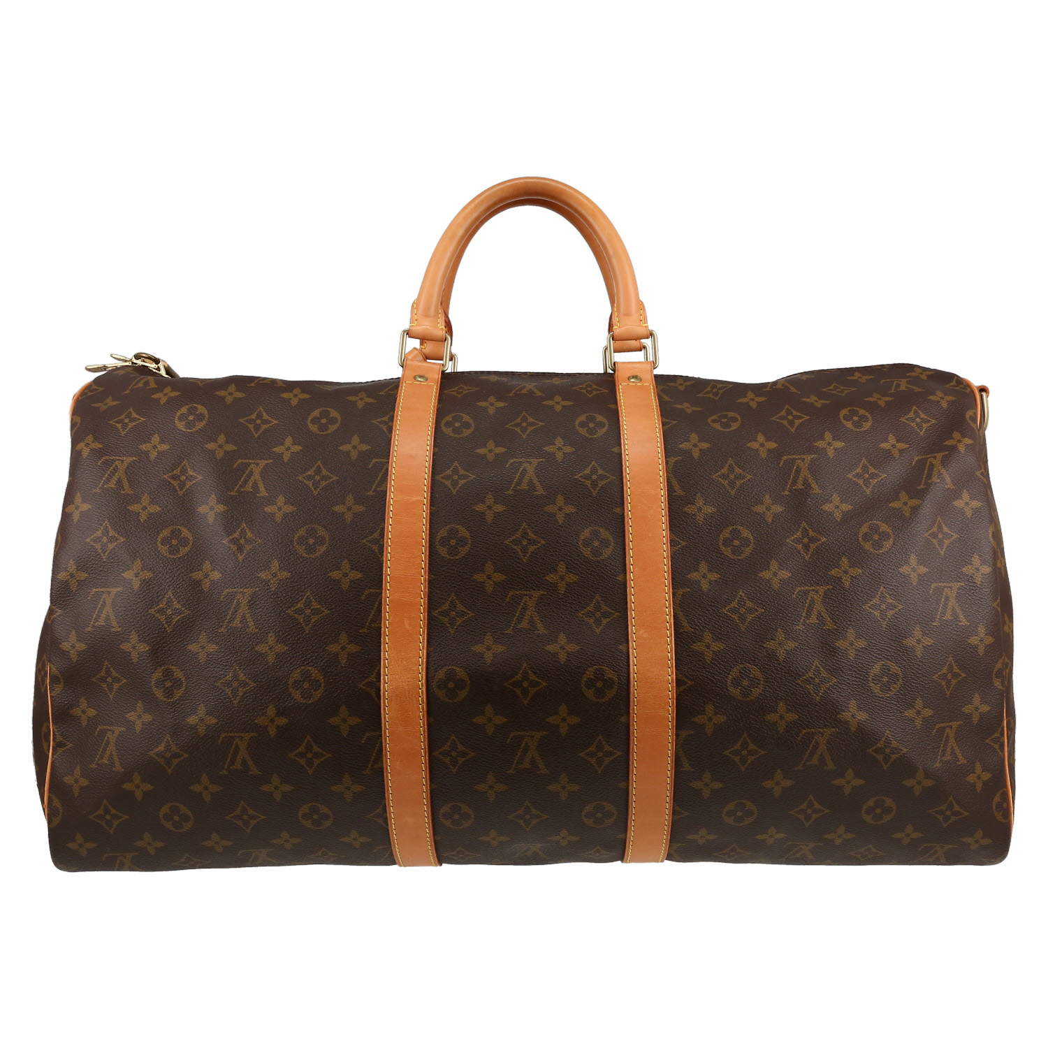 Bolsa de viaje Louis Vuitton  Keepall 55 en lona Monogram marrón y cuero natural - Detail D5