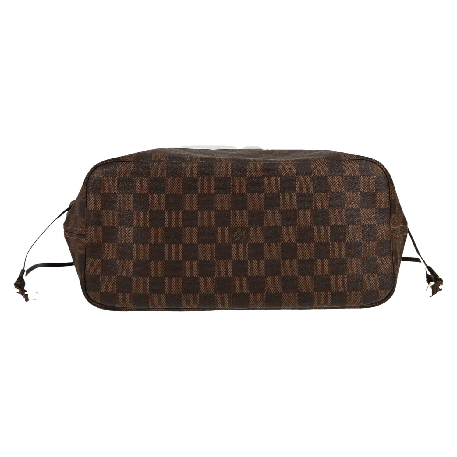 Louis Vuitton  Neverfull medium model  shopping bag  in ebene damier canvas  and brown leather - Detail D1