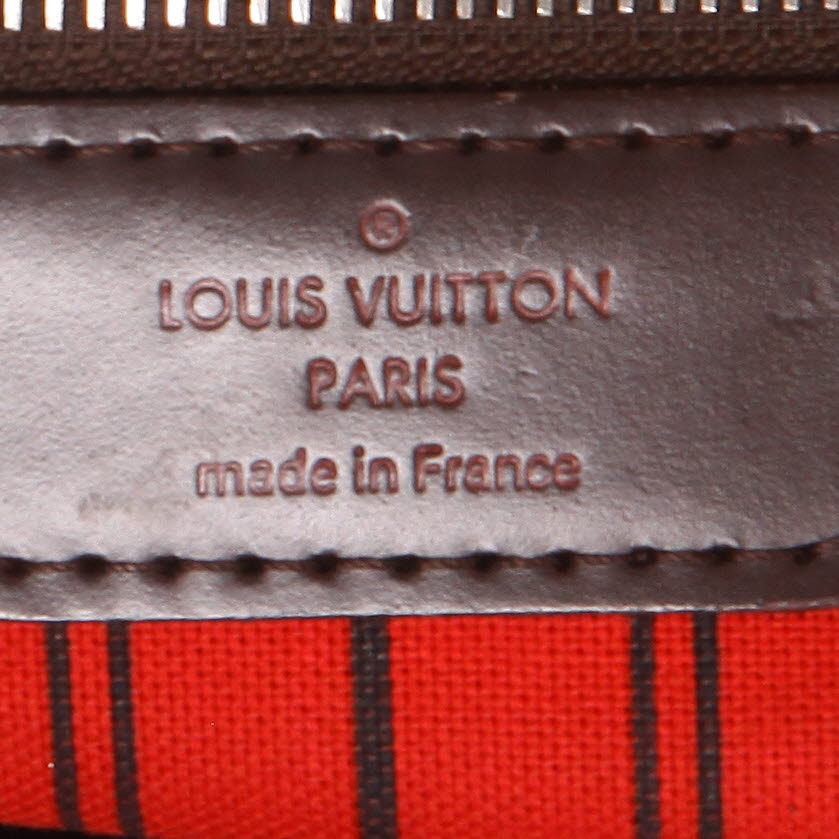 Bolso Cabás Louis Vuitton  Neverfull modelo mediano  en lona a cuadros ébano y cuero marrón - Detail D2