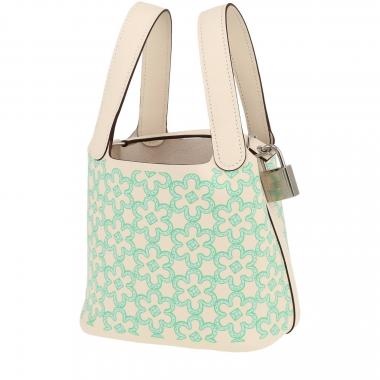 Sac à main Hermès  Picotin Micro Lucky Daisy  en cuir Swift Nata et vert