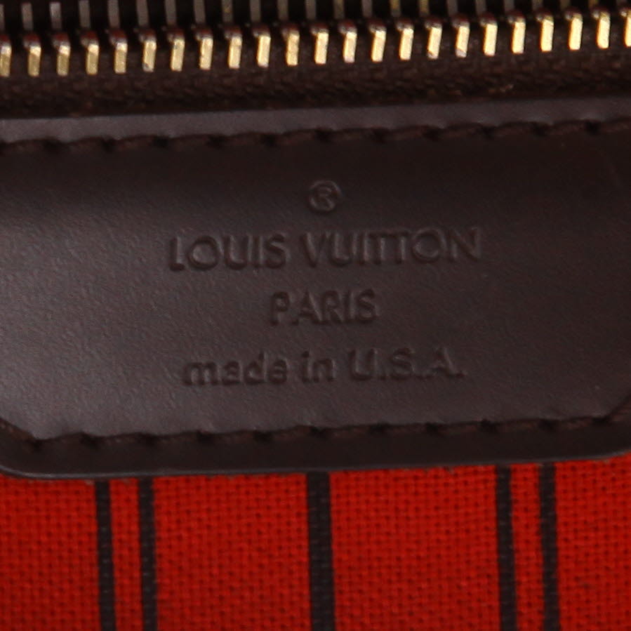 Sac cabas Louis Vuitton  Neverfull grand modèle  en toile damier ébène et cuir marron - Detail D2
