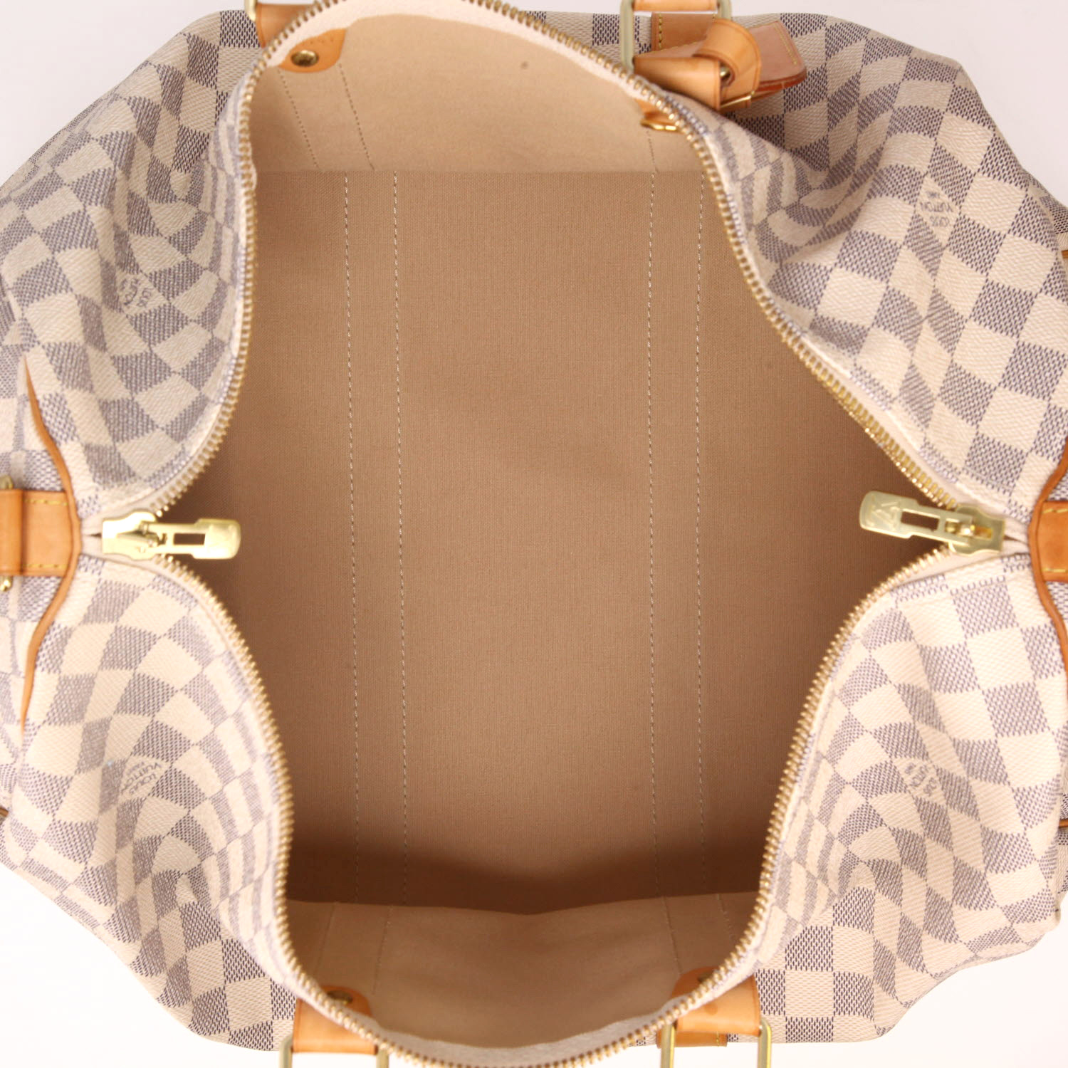 Louis Vuitton  Keepall 45 travel bag  in azur damier canvas  and natural leather - Detail D3