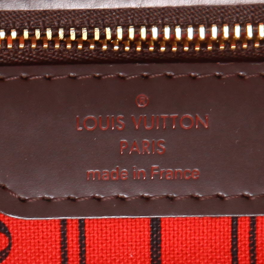 Sac cabas Louis Vuitton  Neverfull moyen modèle  en toile damier ébène et cuir marron - Detail D2