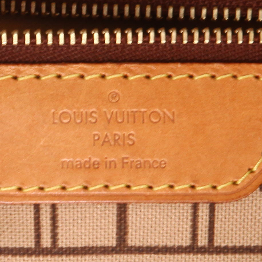 Bolso Cabás Louis Vuitton  Neverfull modelo pequeño  en lona Monogram marrón y cuero natural - Detail D2