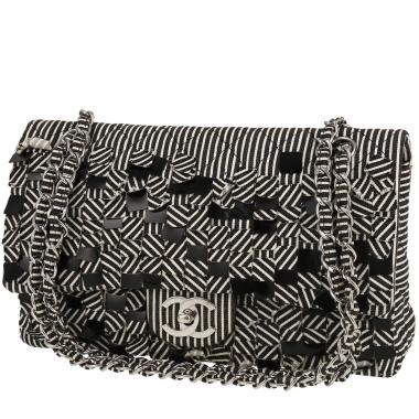Sac à main Chanel  Timeless en toile noire et blanche