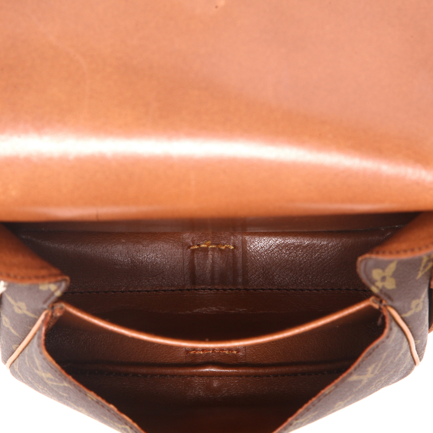 Sac bandoulière Louis Vuitton  Cartouchiére en toile monogram marron et cuir naturel - Detail D3