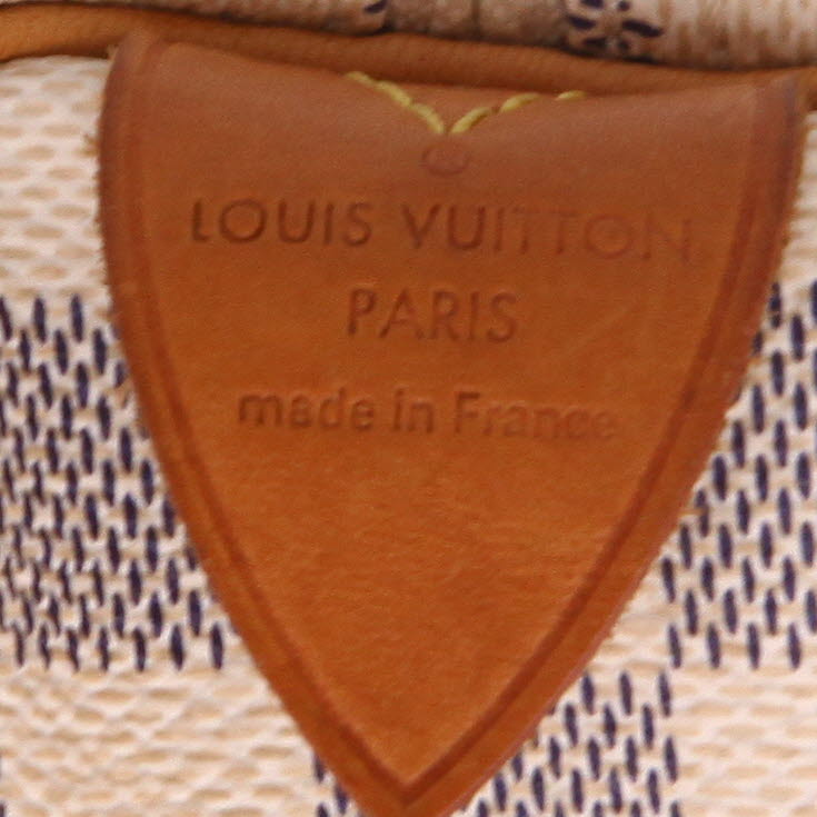 Louis Vuitton  Speedy 25 handbag  in azur damier canvas  and natural leather - Detail D2