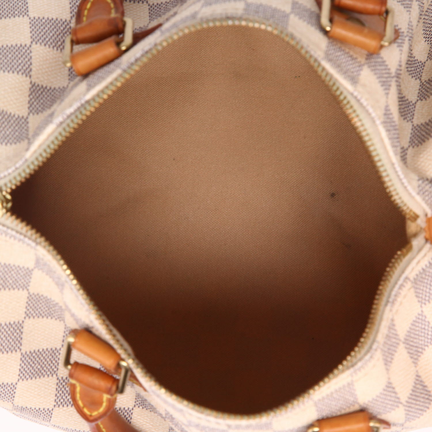 Louis Vuitton  Speedy 25 handbag  in azur damier canvas  and natural leather - Detail D3