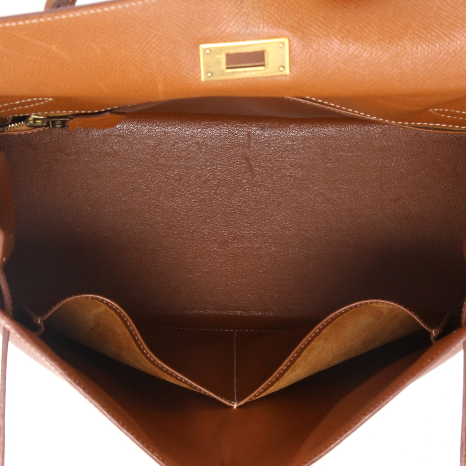 Hermès  Kelly 32 cm handbag  in gold Courchevel leather - Detail D3