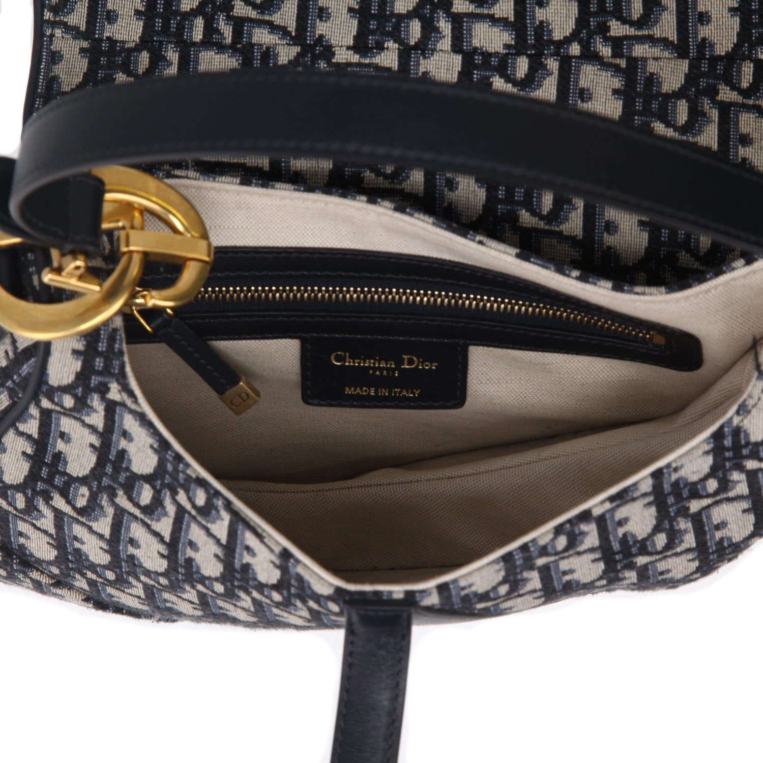 Sac à main Dior  Saddle en toile monogram Oblique bleu-marine et cuir bleu-marine - Detail D3