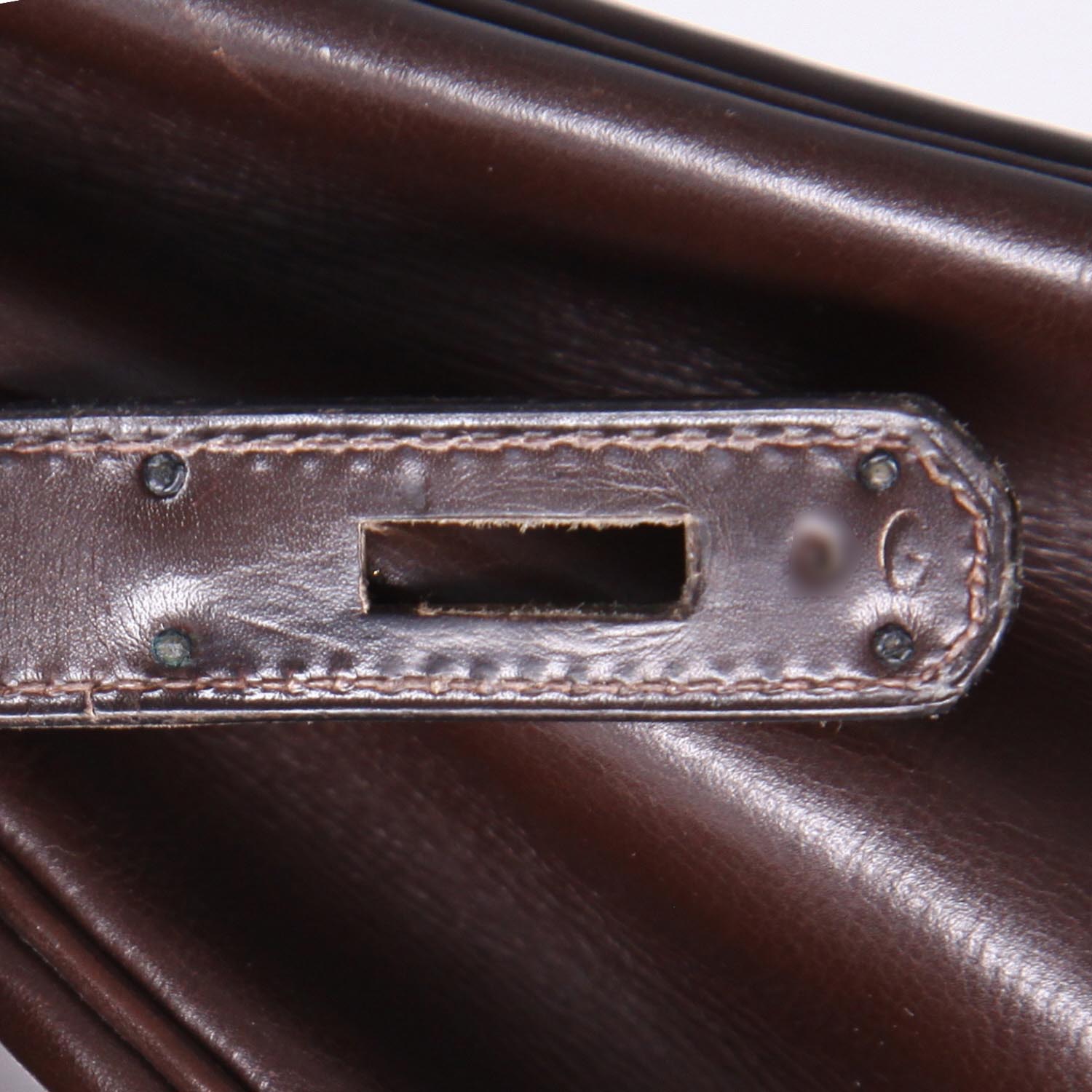 Borsa Hermès  Kelly 28 cm in pelle box marrone - Detail D4