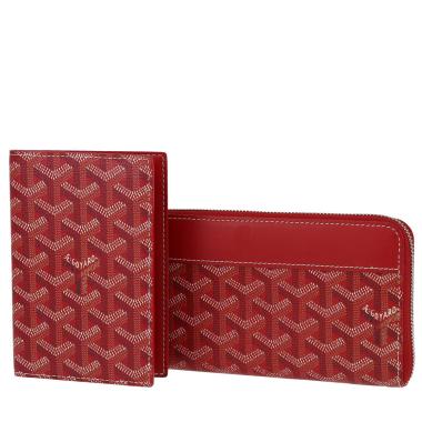 Portefeuille Goyard   en toile Goyardine rouge et cuir rouge