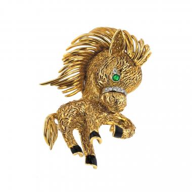 Broche Van Cleef & Arpels  de oro amarillo, diamantes y esmeralda