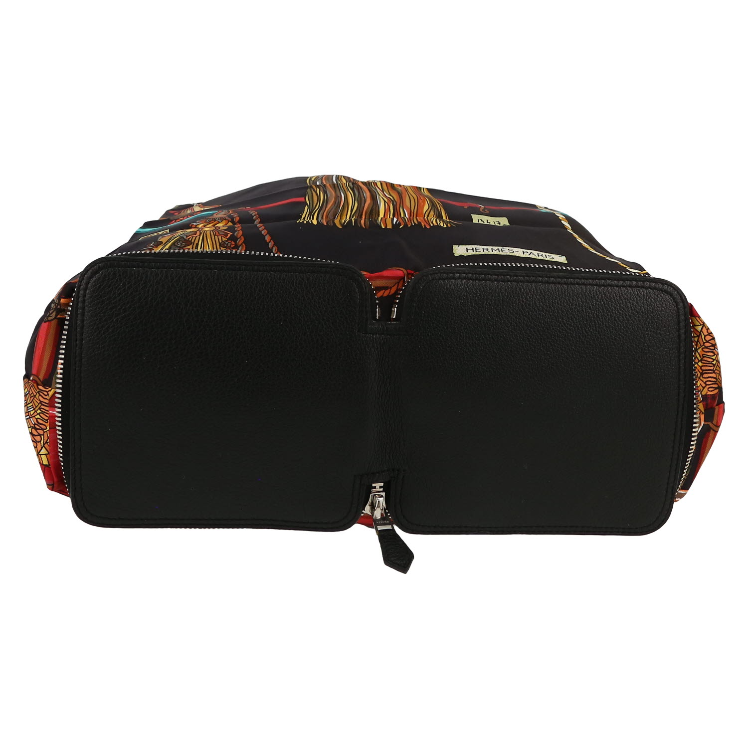 Sac cabas Hermès  Silky Pop - Shop Bag en soie noire et cuir noir - Detail D1