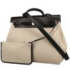 Hermès  Herbag bag worn on the shoulder or carried in the hand  in beige canvas  and black leather - 00pp thumbnail