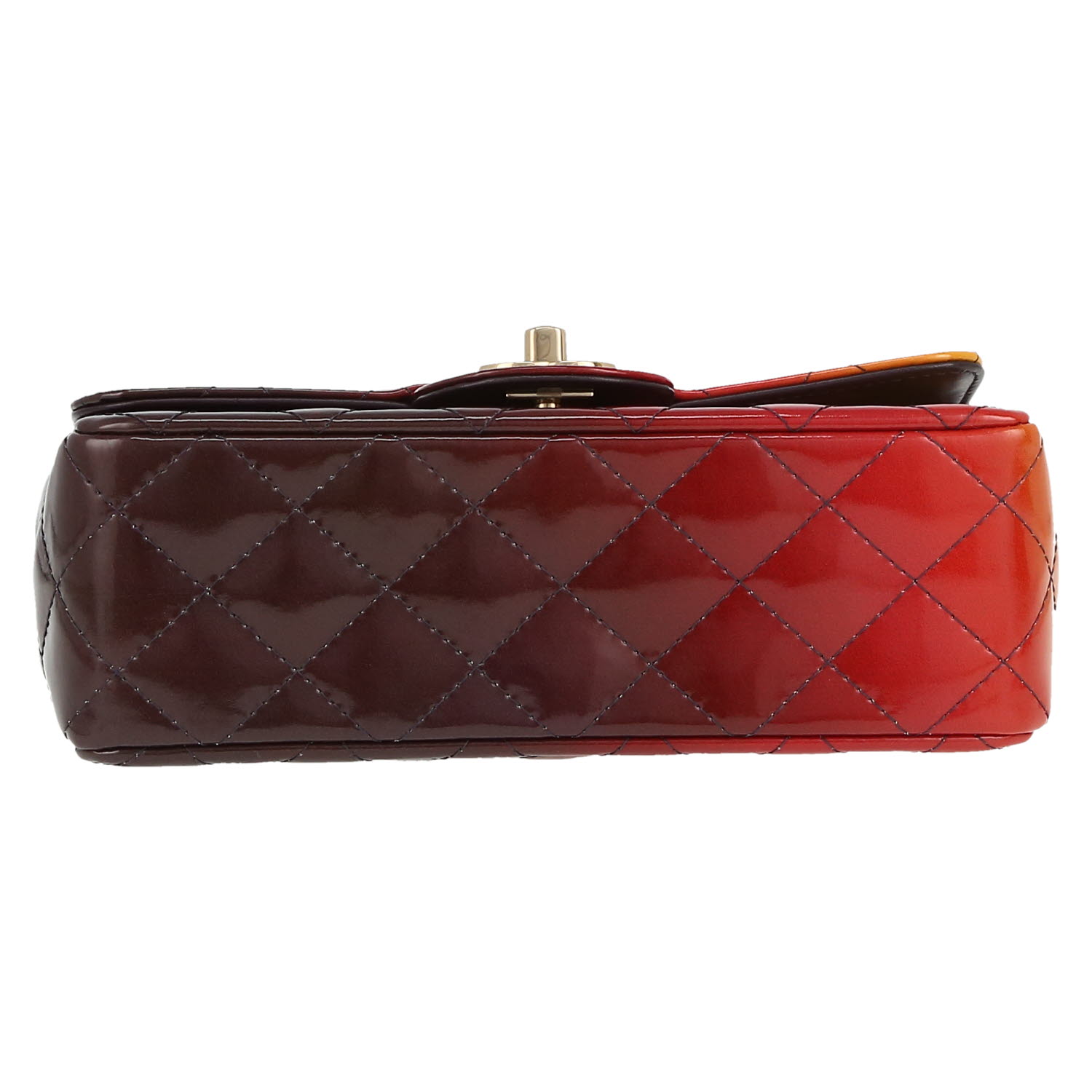 Chanel  Mini Timeless shoulder bag  in orange, red and burgundy patent quilted leather - Detail D1