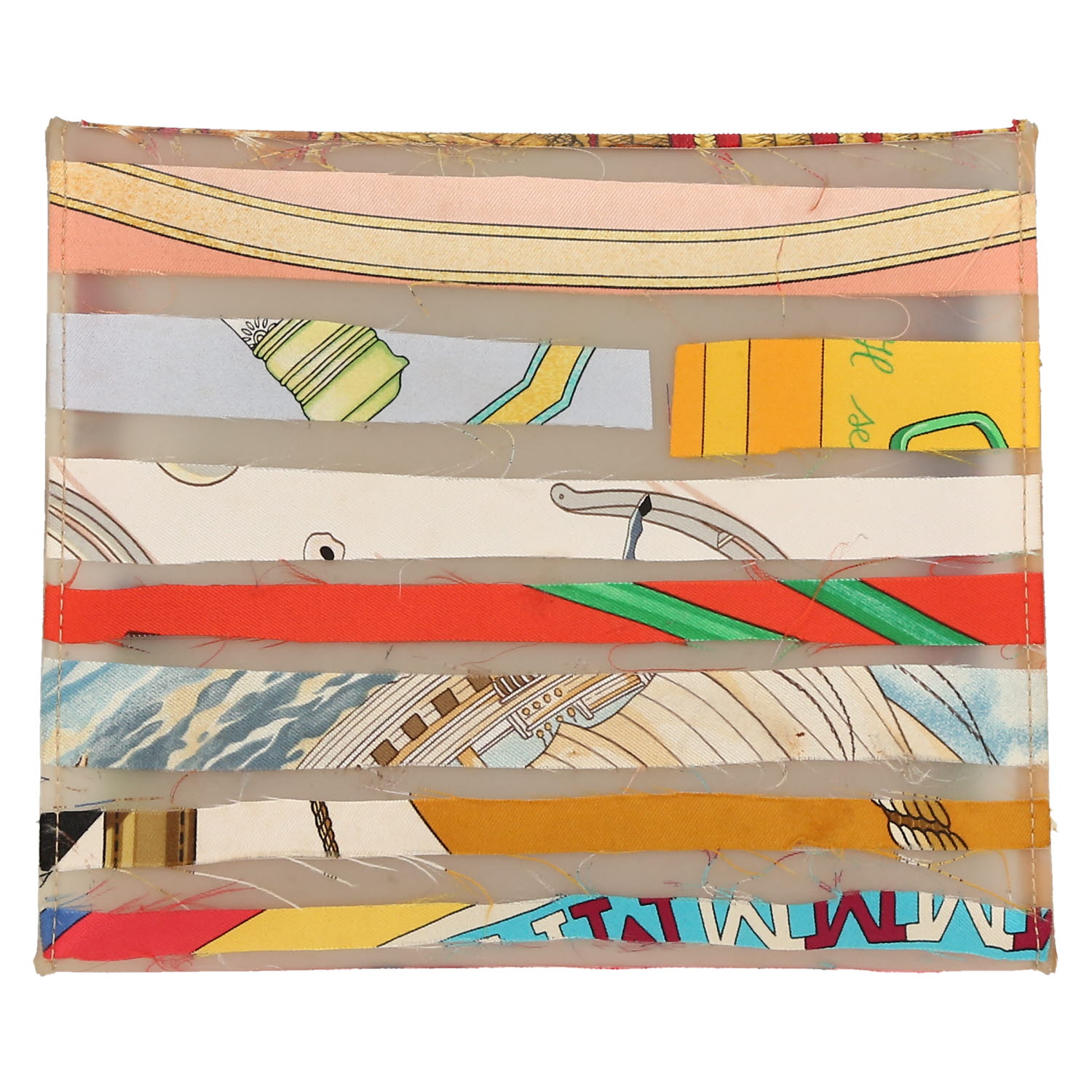 Bolso de mano Hermès  Cas du Sac modelo pequeño  en material sintético blanquecino y seda multicolor - Detail D1