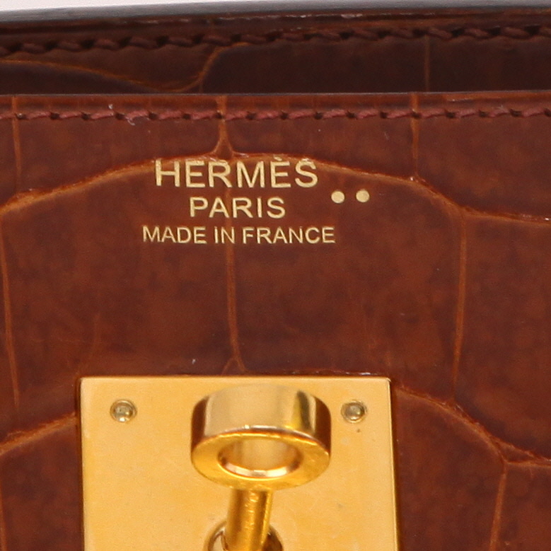 Bolso de mano Hermès  Birkin 30 cm en cocodrilo niloticus color coñac - Detail D2