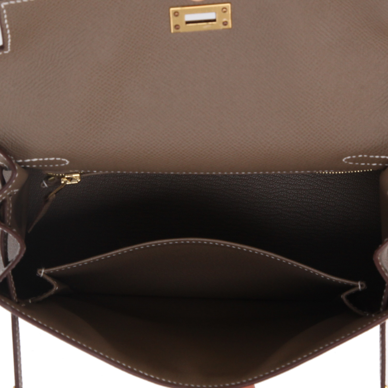 Sac à main Hermès  Kelly 25 cm en cuir epsom étoupe - Detail D3