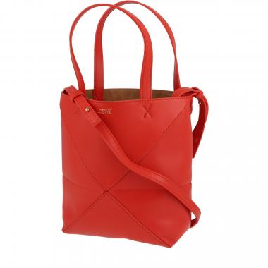 Sac cabas Loewe Puzzle Fold mini  en cuir rouge