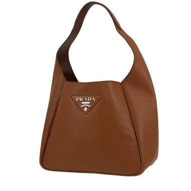 PRADA Leather Trimmed Nylon Tessuto Shoulder Bag - Tan– Wag N' Purr Shop