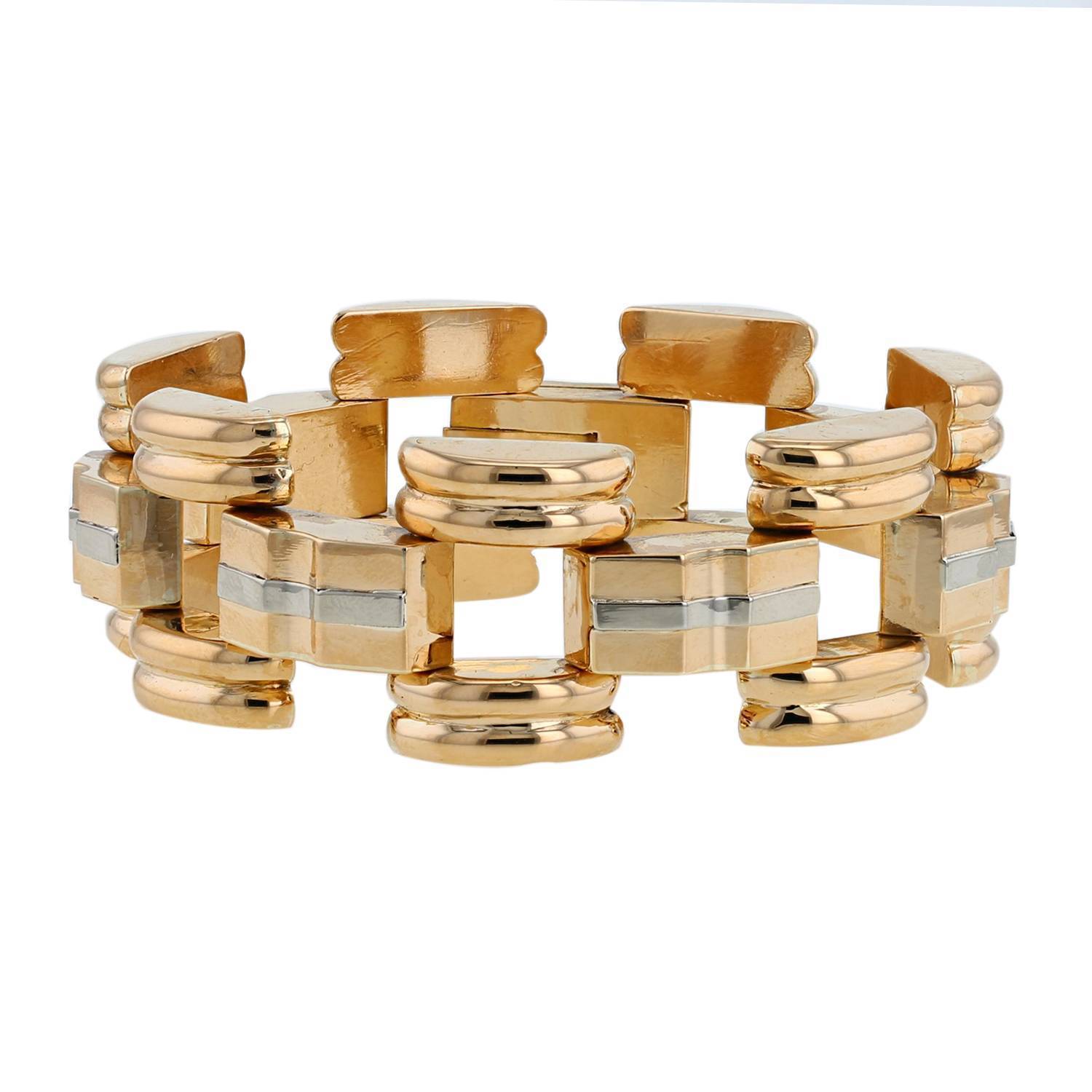 Bracelet Tank années 50 Vintage  en or jaune et or blanc