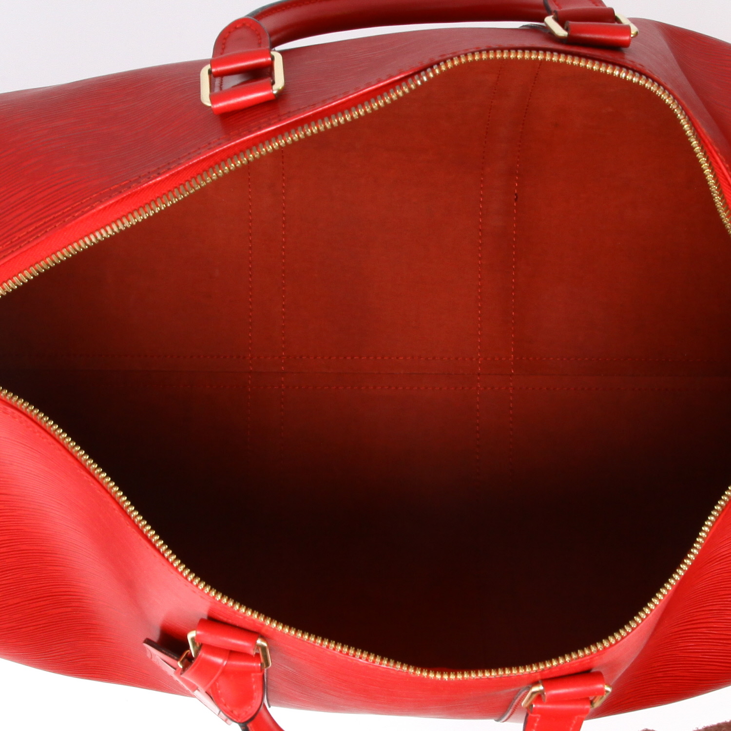 Sac de voyage Louis Vuitton  Keepall 50 en cuir épi rouge - Detail D7