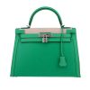 Hermès  Kelly 32 cm handbag  in green and beige "H" canvas  and green leather - 360 thumbnail