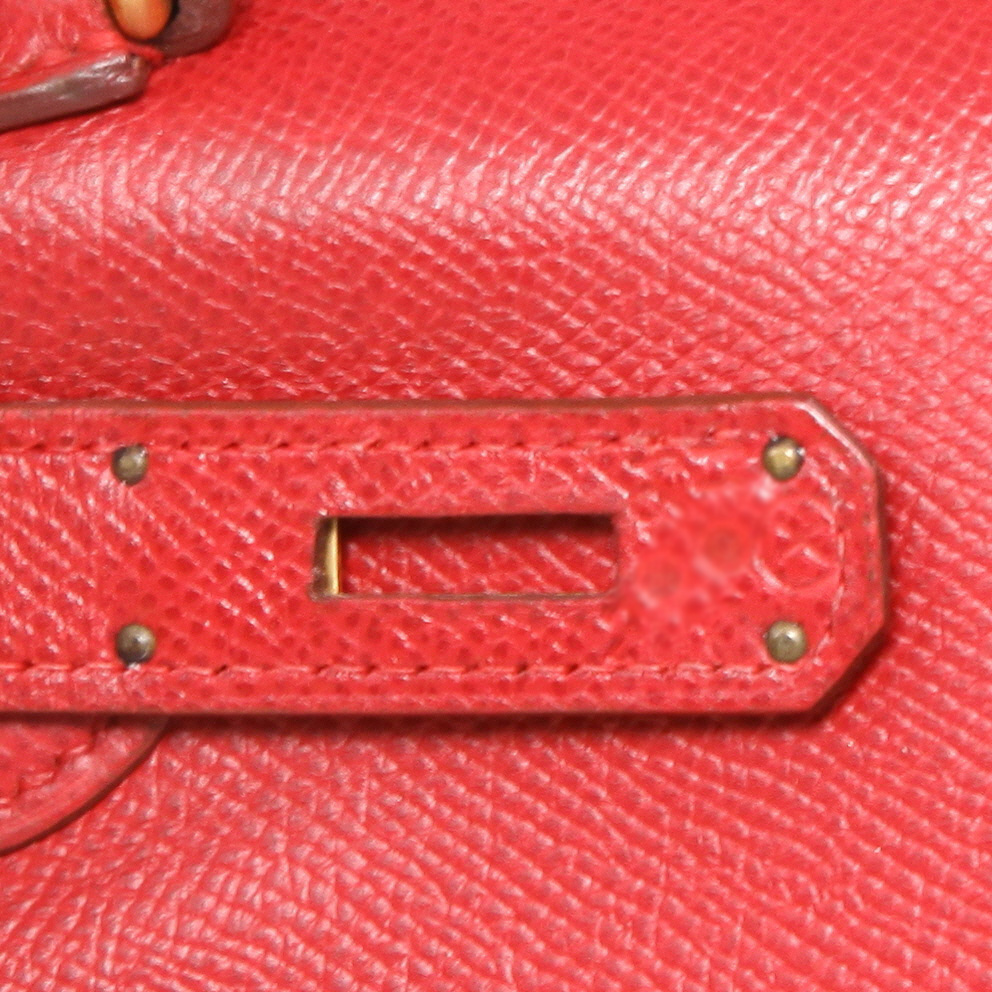 Bolso de mano Hermès  Kelly 28 cm en cuero Courchevel rojo - Detail D4