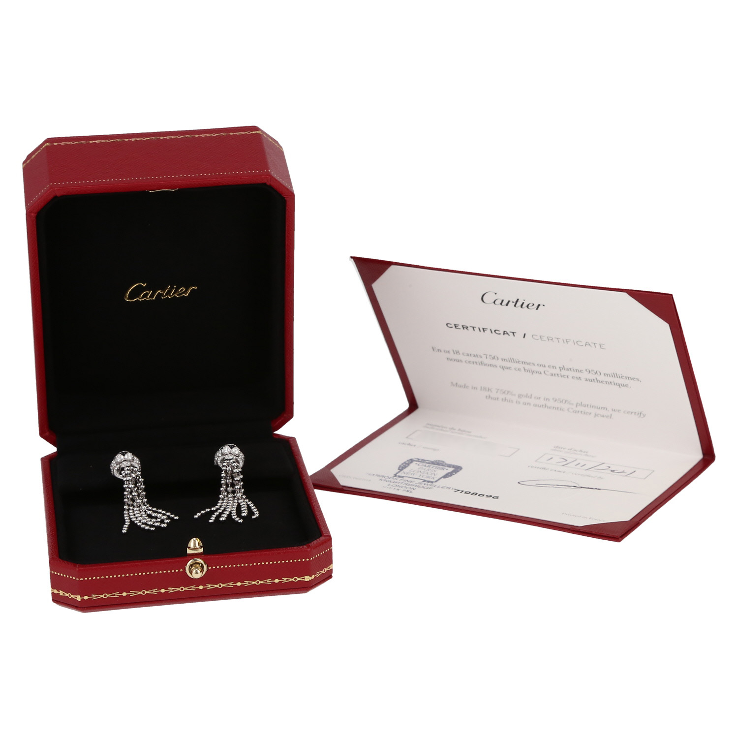 Paire de boucles d'oreilles Cartier Panthère en or blanc, diamants et émeraudes - Detail D2