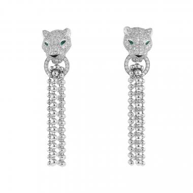 Pendientes Cartier Panthère de oro blanco, diamantes y esmeralda