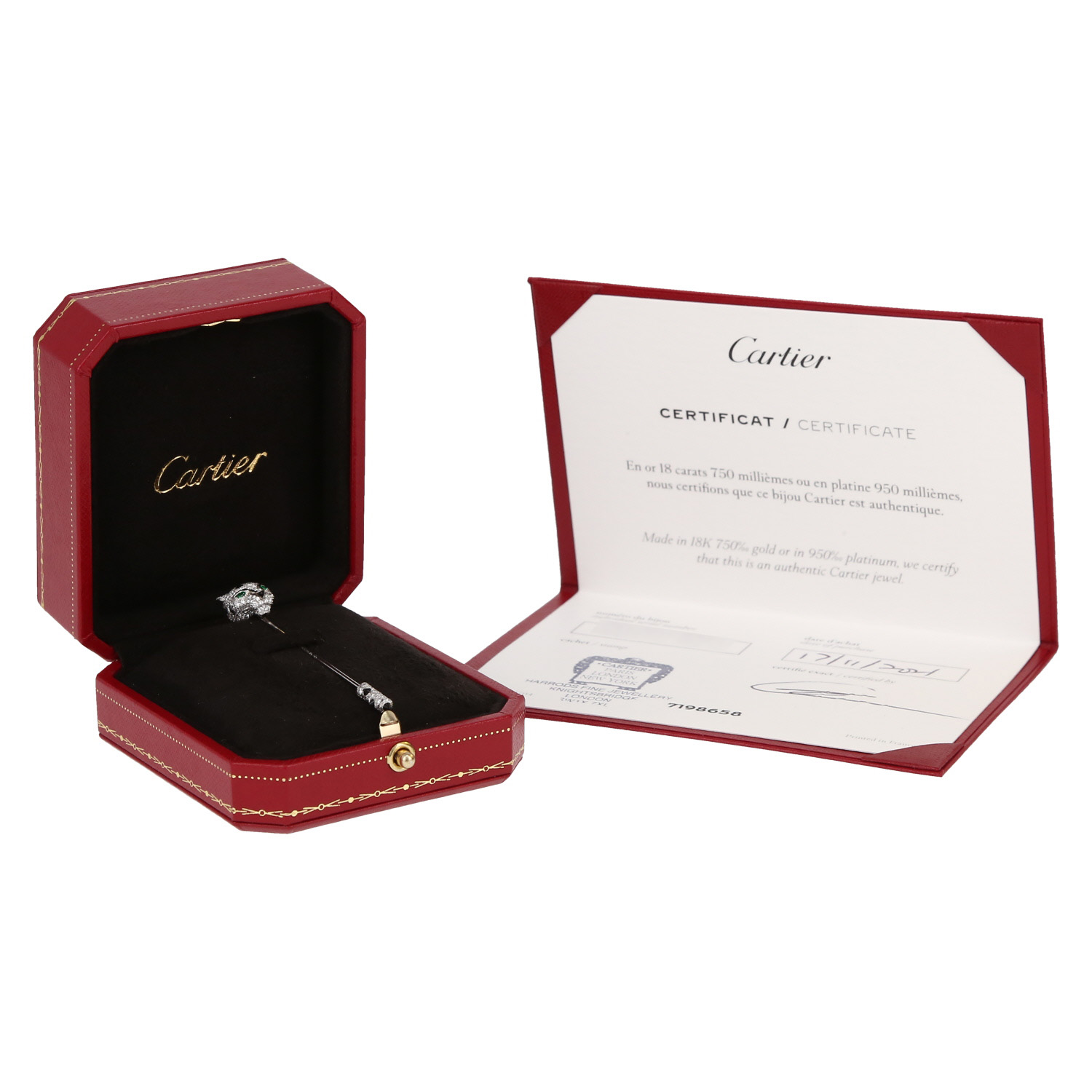 Spilla da cravatta Cartier Panthère in oro bianco, diamanti e onice - Detail D2