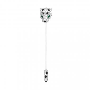 Alfiler de corbata Cartier Panthère de oro blanco, diamantes y ónix