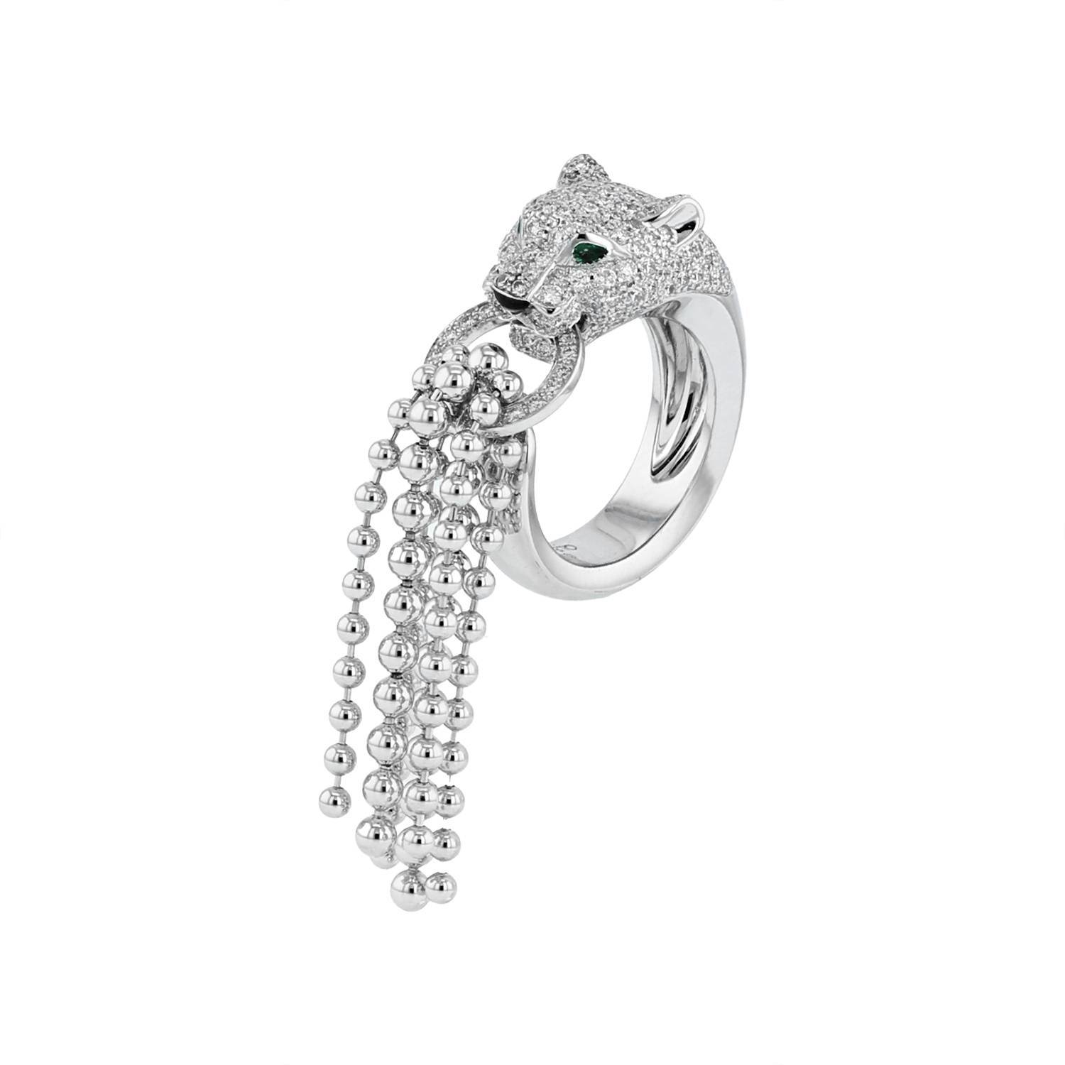 Cartier Panthère ring in white gold, diamonds and emerald - 00pp