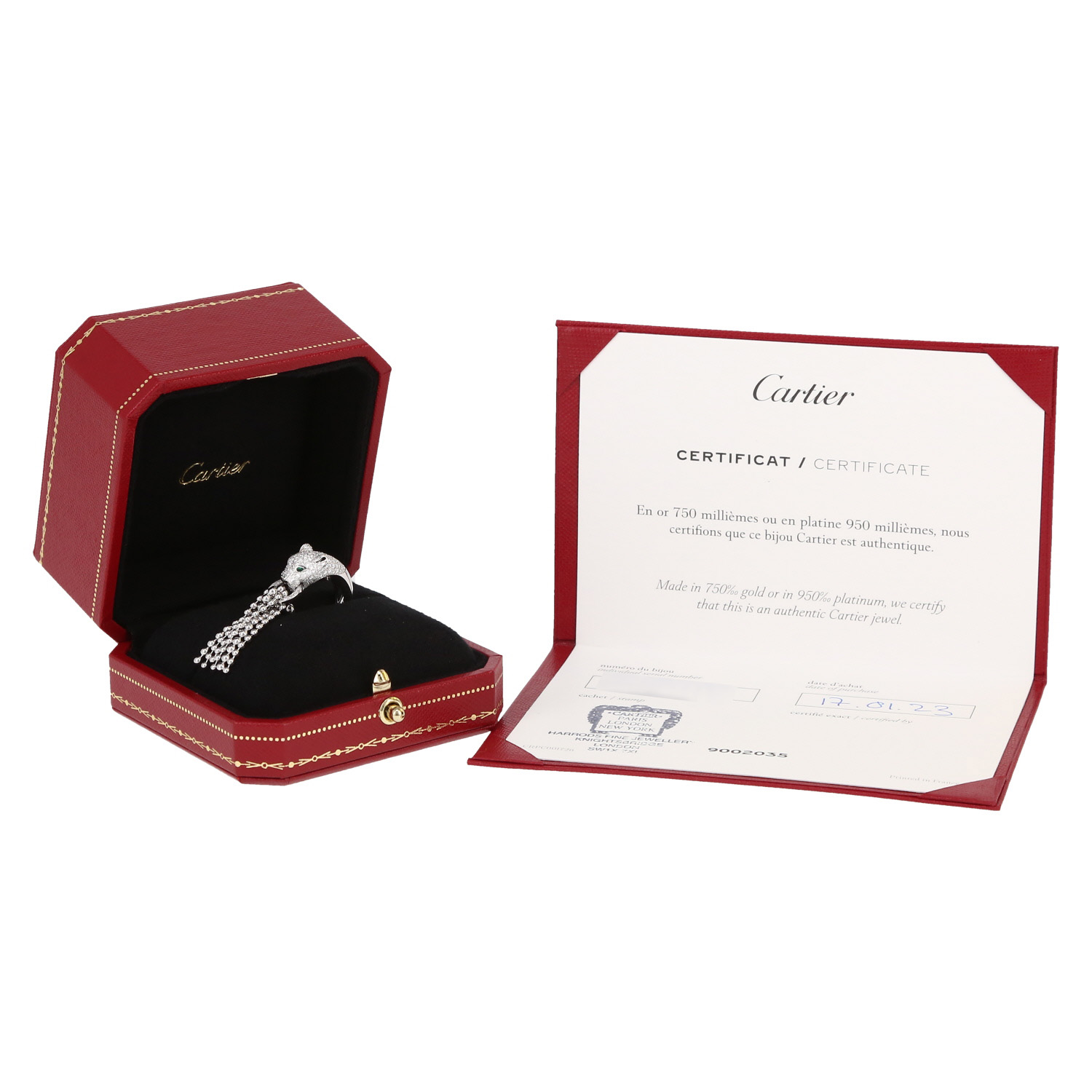 Anello Cartier Panthère in oro bianco, diamanti e smeraldo - Detail D2