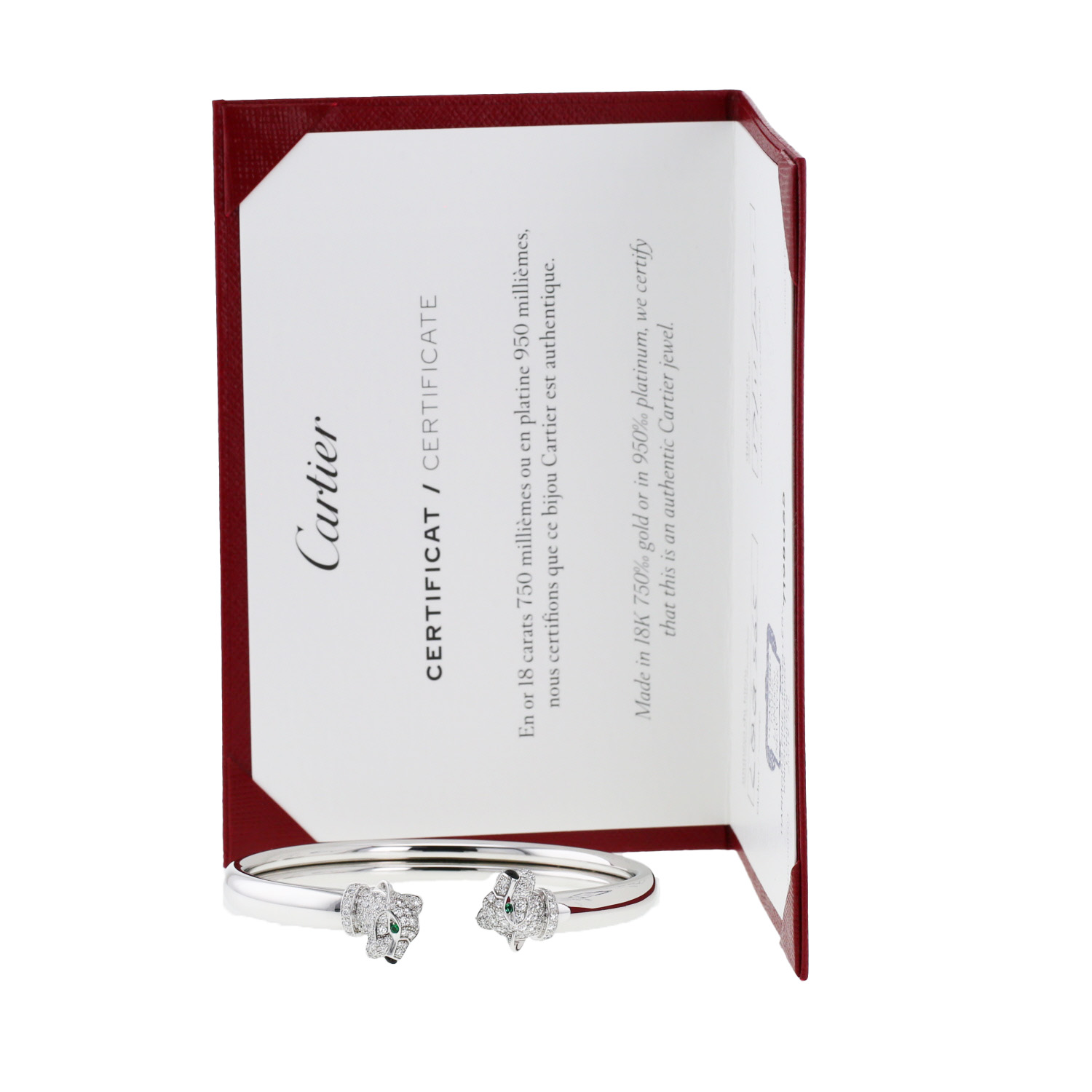 Bracciale a cerchio semirigido Cartier Panthère in oro bianco, diamanti e smeraldo