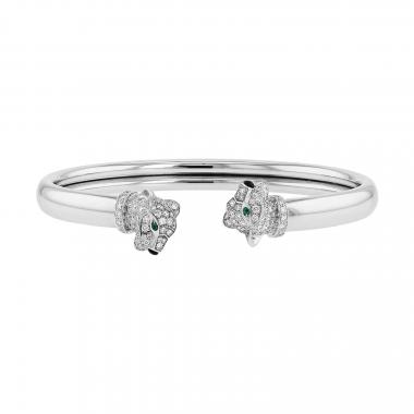 Bracelet jonc semi-rigide Cartier Panthère en or blanc, diamants et émeraudes
