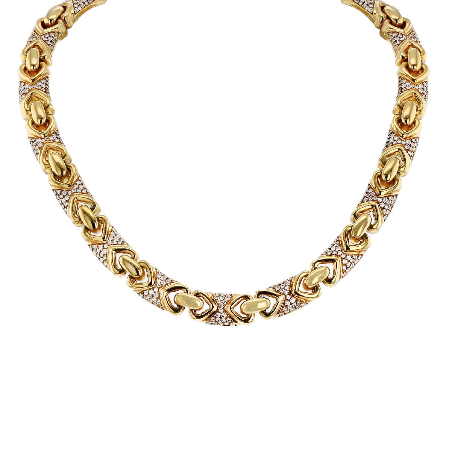 collier années 80 bulgari doppio cuore en or jaune et diamants