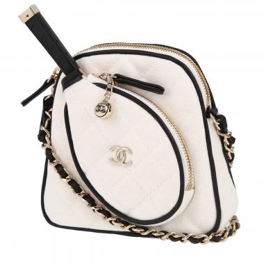 Borsa a tracolla Chanel  Editions Limitées in tela bianca e pelle nera