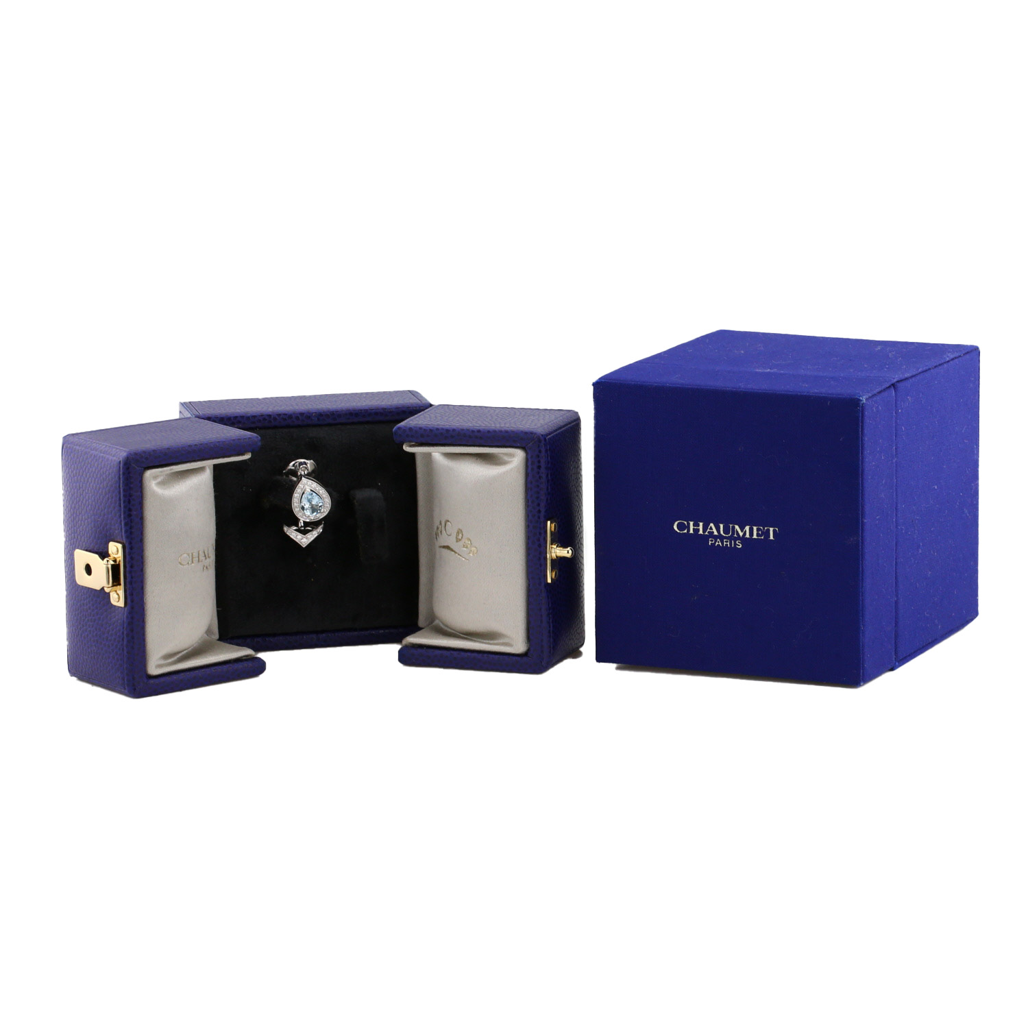 Bijou d'oreille Chaumet  en or blanc, diamants et aigue-marine - Detail D2