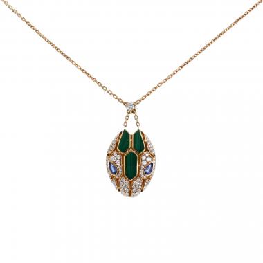 Collana mobile Bulgari Serpenti in oro rosa, diamanti e malachite