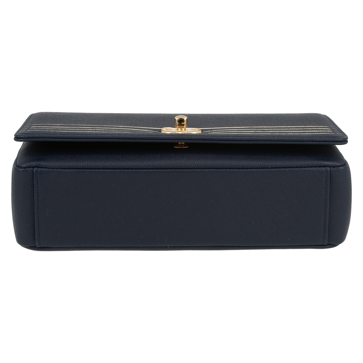 Chanel  Mademoiselle handbag  in blue and gold grained leather - Detail D1