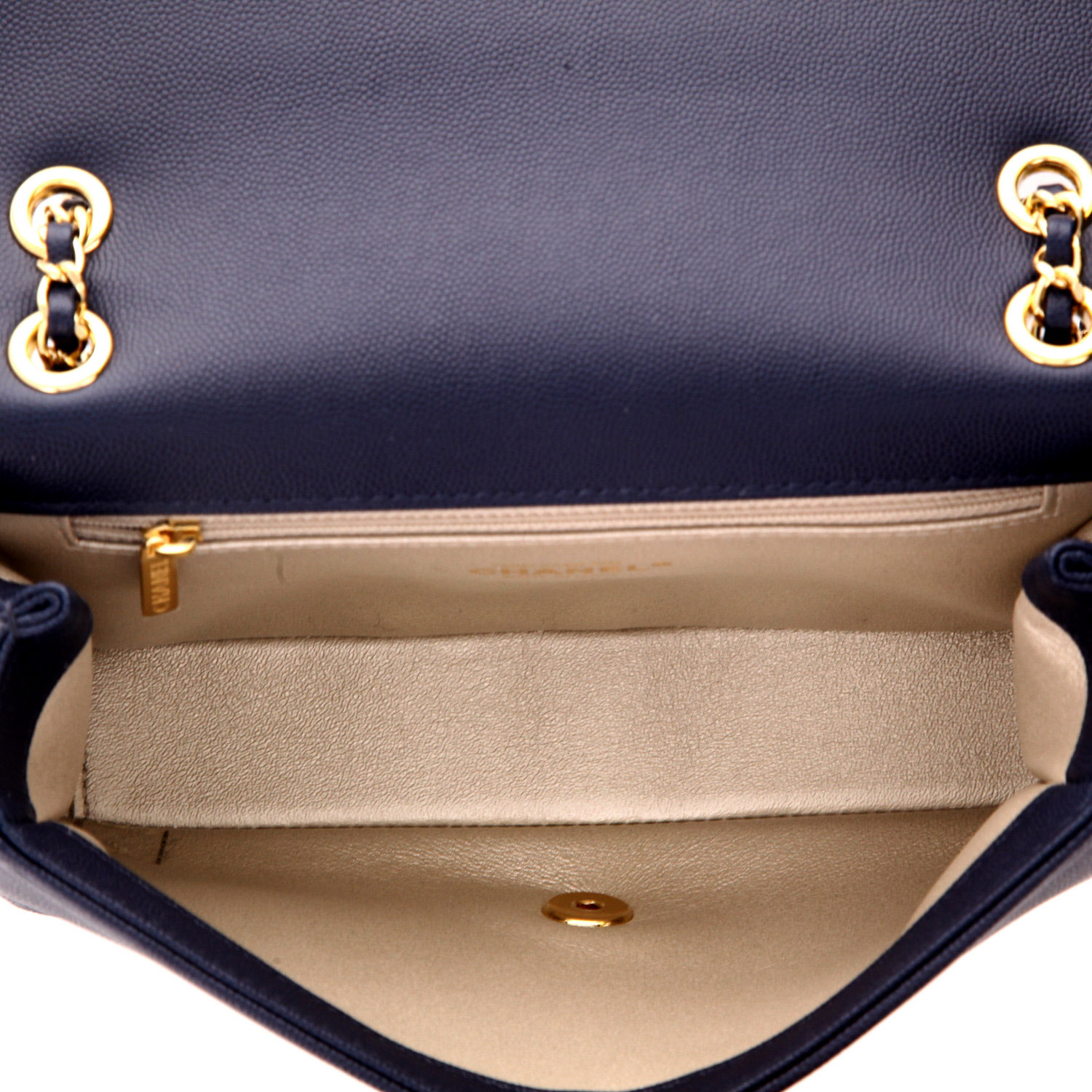 Borsa Chanel  Mademoiselle in pelle martellata blu e dorata - Detail D3