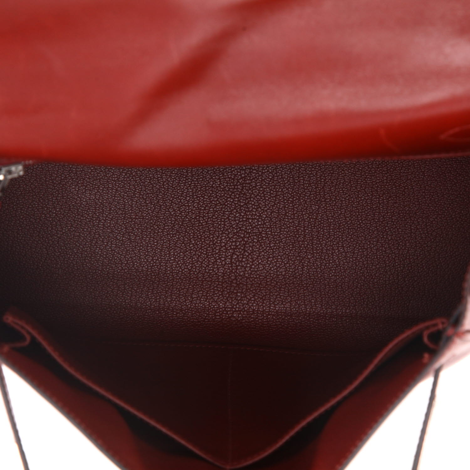 Bolso de mano Hermès  Kelly 28 cm en cuero box color burdeos - Detail D3