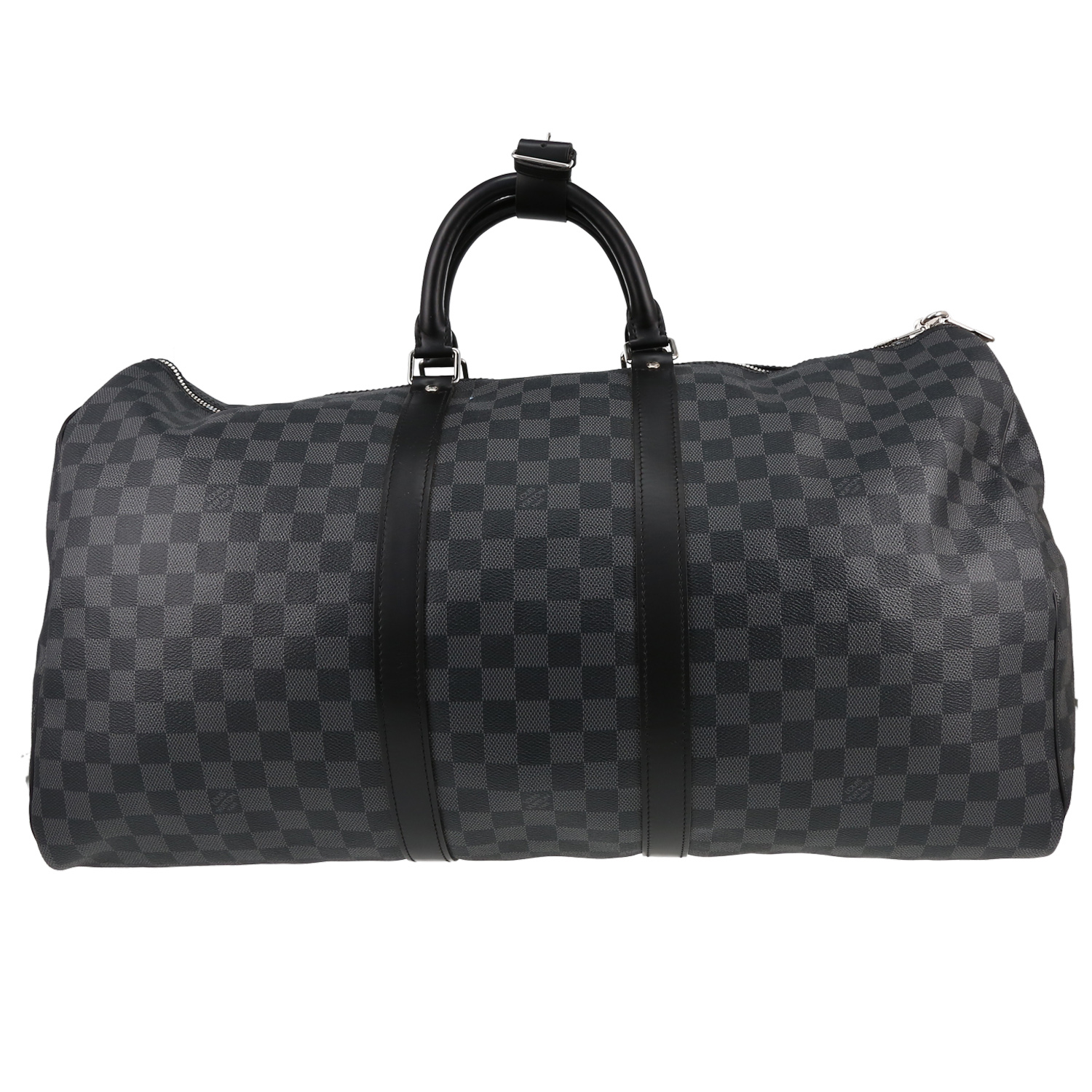 Borsa da viaggio Louis Vuitton  Keepall 55 in tela a scacchi e pelle nera - Detail D4