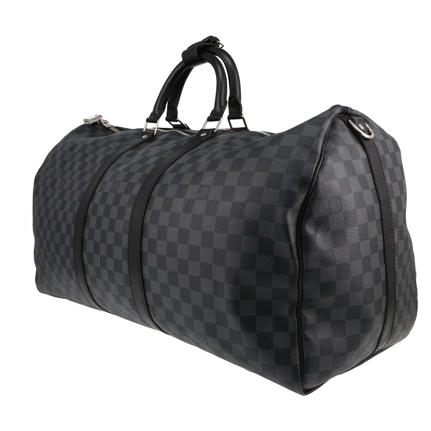 Borsa da viaggio Louis Vuitton  Keepall 55 in tela a scacchi e pelle nera - Detail D5