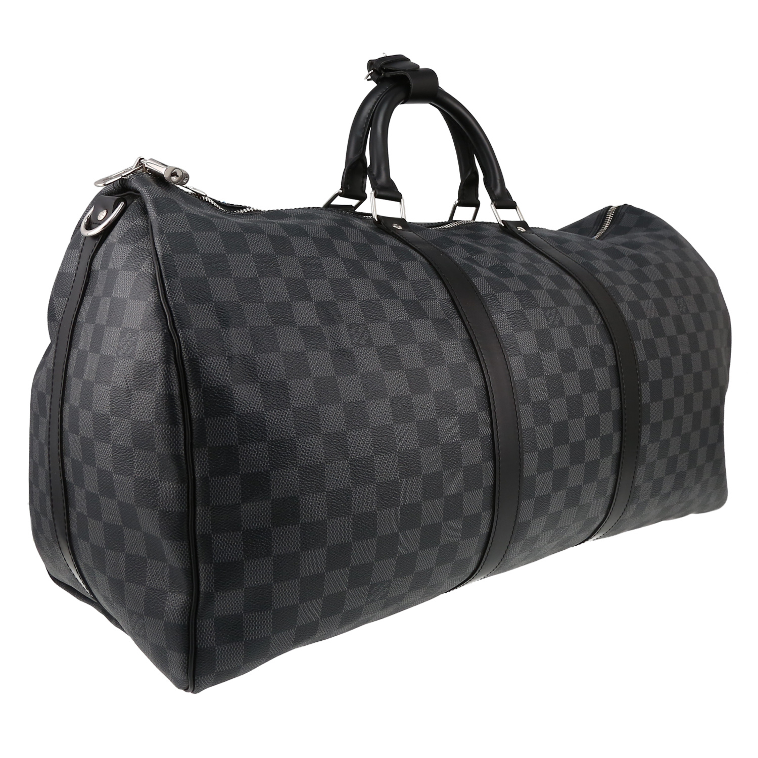 Sac de voyage Louis Vuitton  Keepall 55 en toile damier graphite et cuir noir - Detail D7