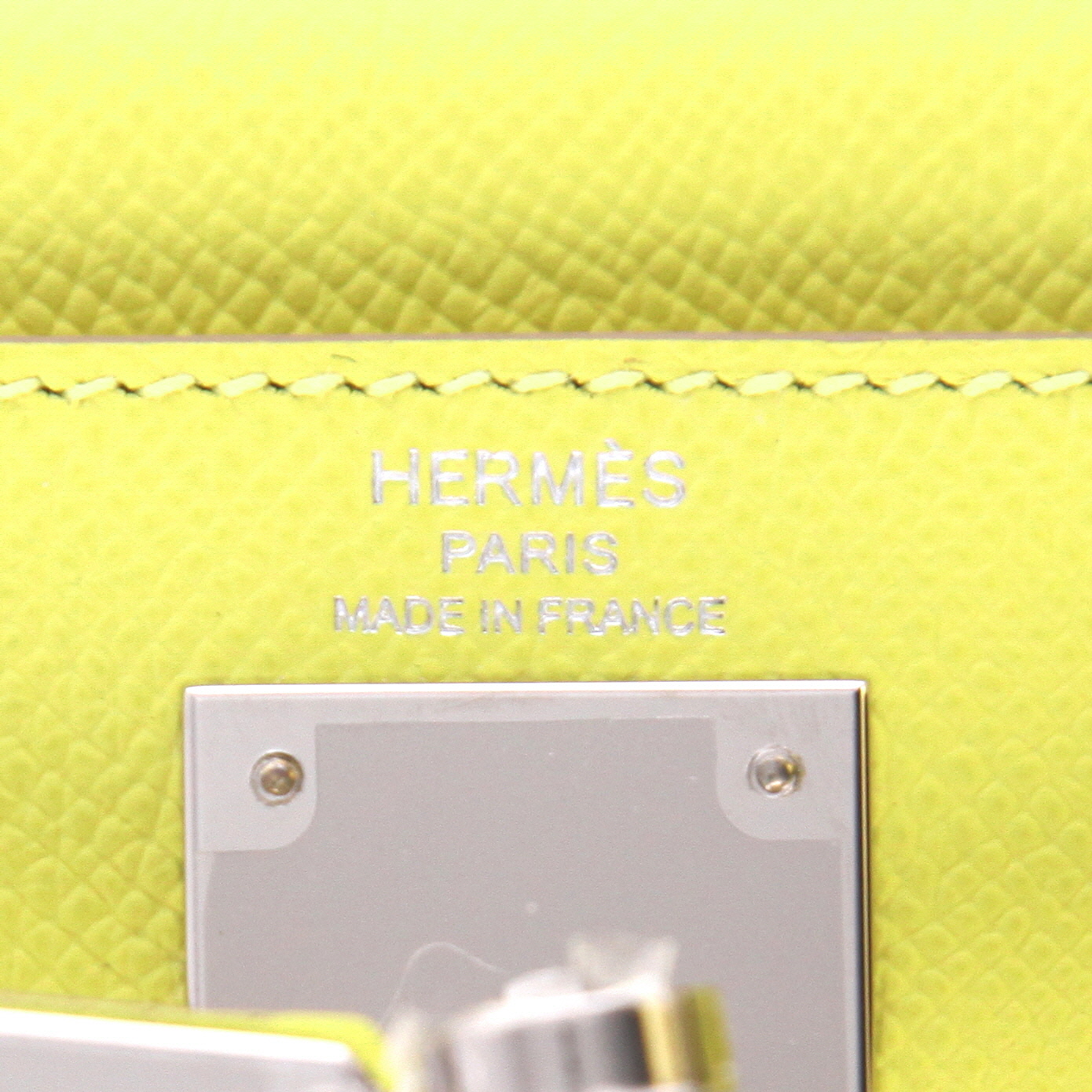 Borsa Hermès  Kelly 28 cm in pelle Epsom giallo Lime - Detail D2